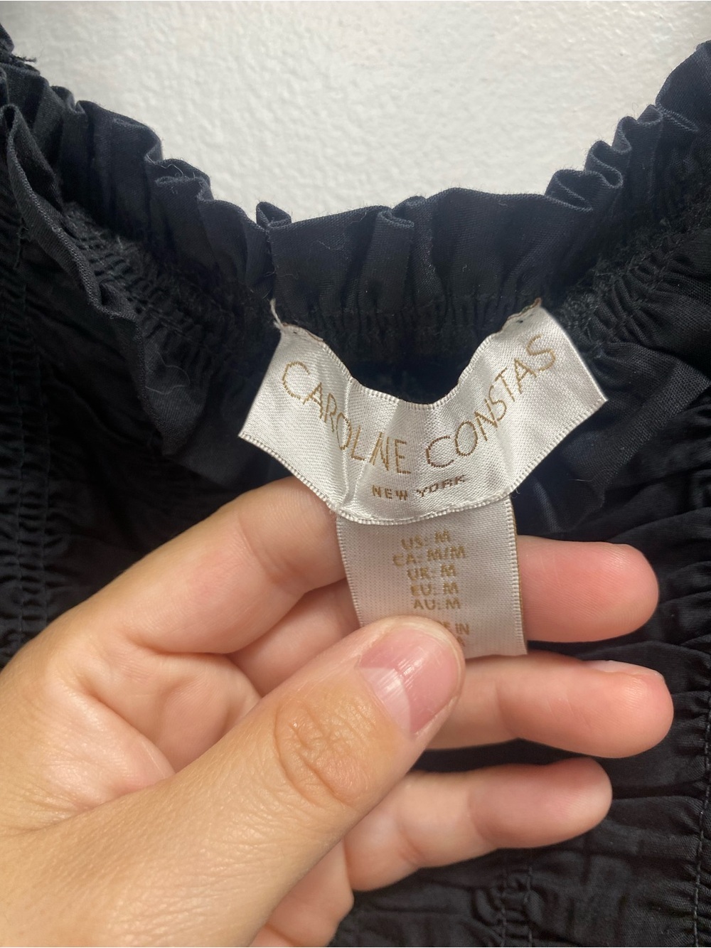 Caroline Constas Black Puff-Sleeve Smocked Midi Dress - Picture 5 of 10